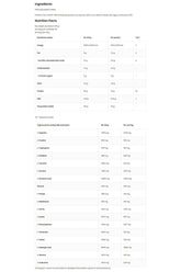 Nutritional facts and ingredient list for OstroVit Pea Protein Vege, highlighting key components and their quantities.